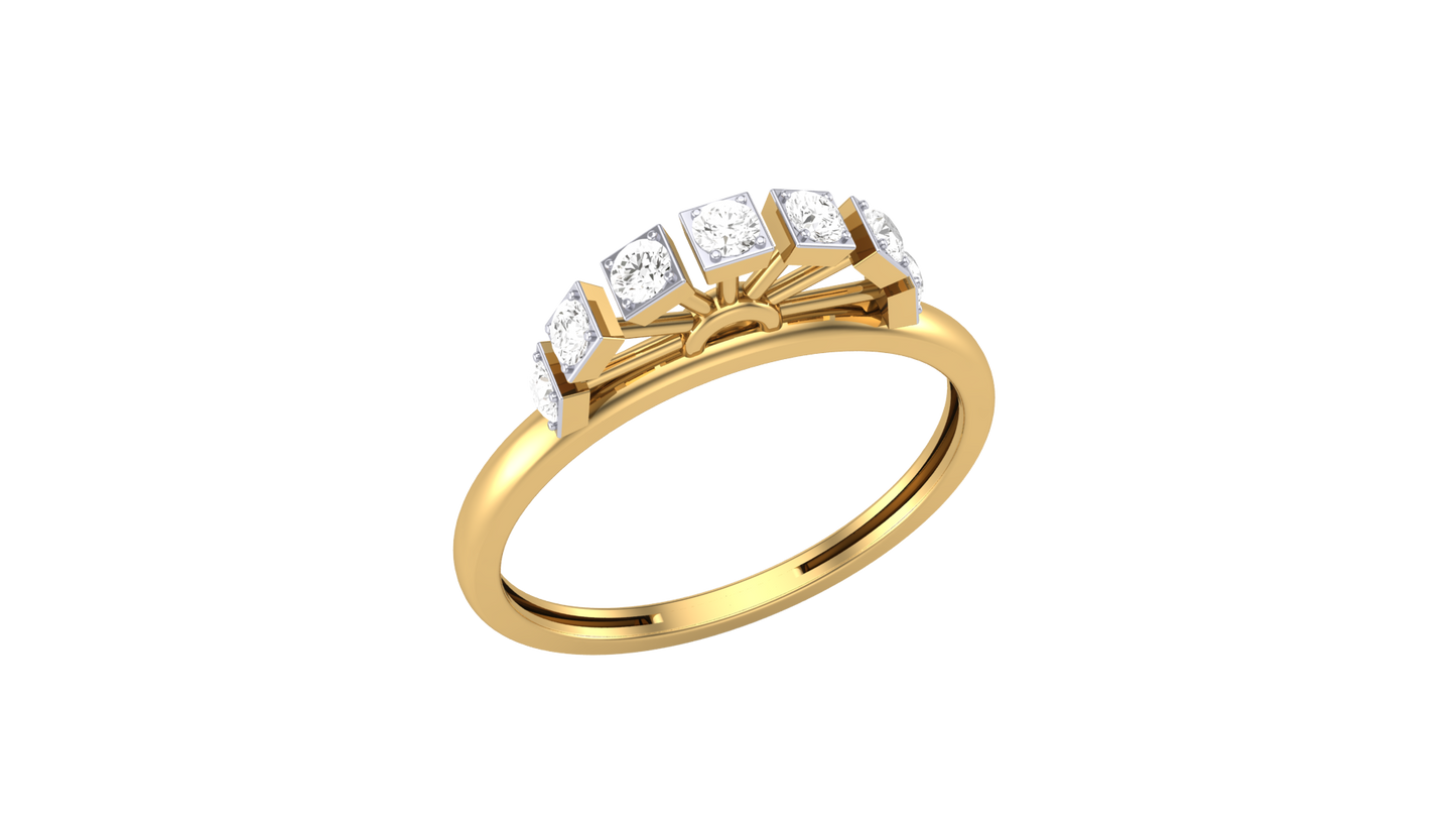 Lumiere Radiant Fan Motif Gold Ring - 0.21 Ct Round Diamond Accents