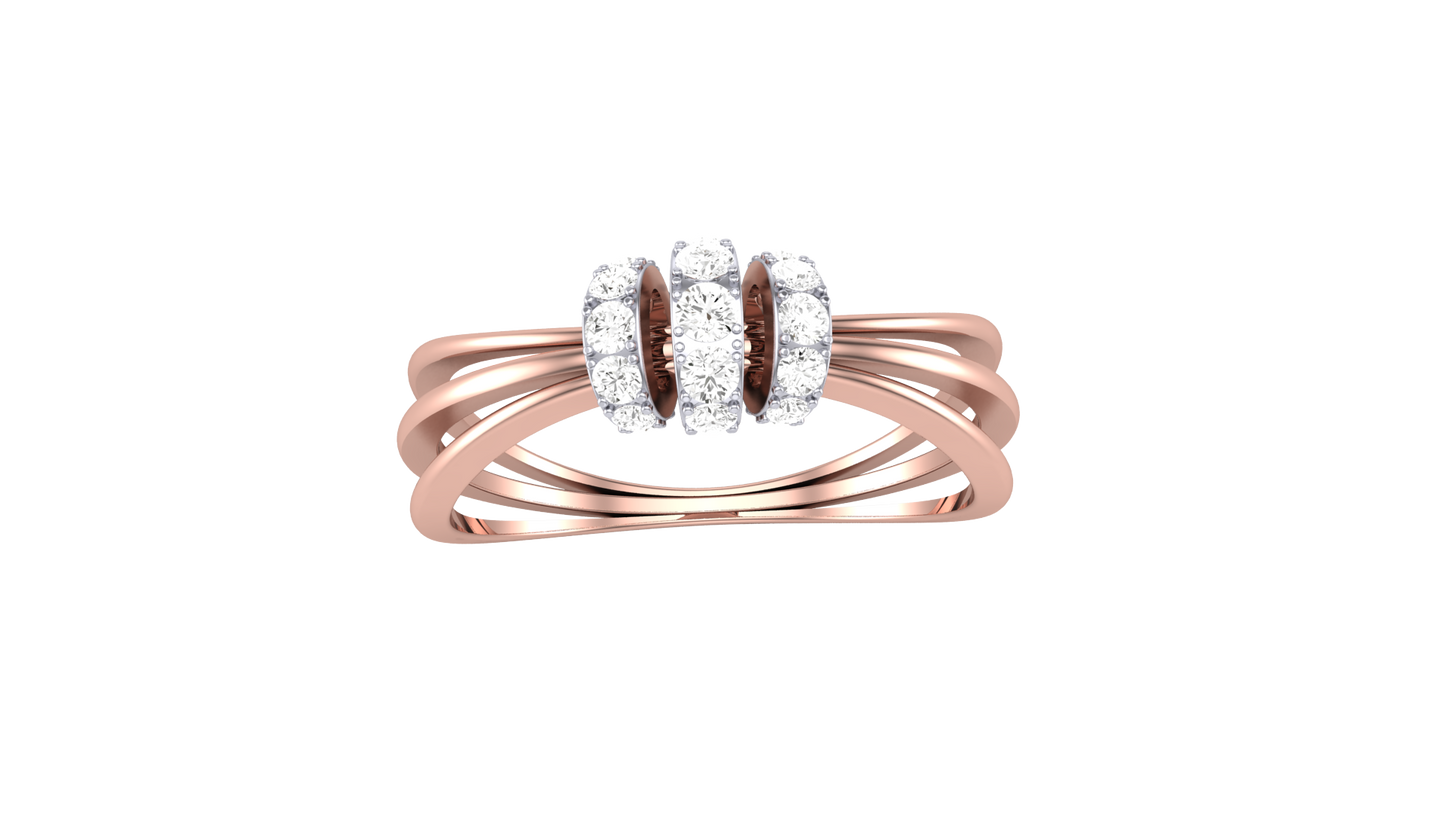 Eclat Mosaique Three Petal Rose Gold Ring - 0.24 Ct Round Diamonds Detailing