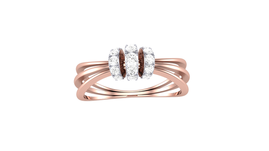 Eclat Mosaique Three Petal Rose Gold Ring - 0.24 Ct Round Diamonds Detailing