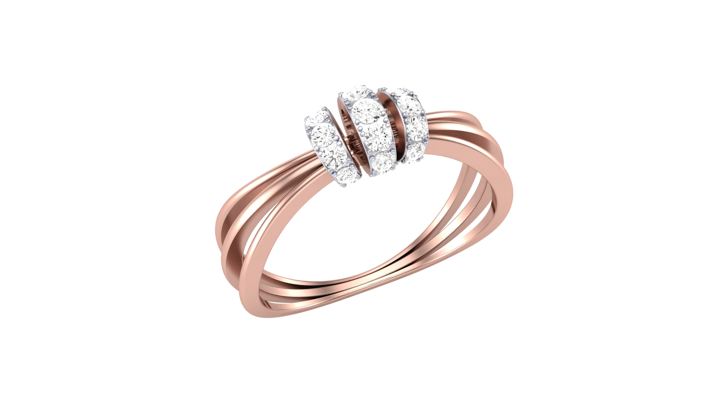 Eclat Mosaique Three Petal Rose Gold Ring - 0.24 Ct Round Diamonds Detailing