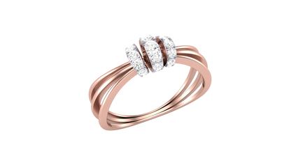 Eclat Mosaique Three Petal Rose Gold Ring - 0.24 Ct Round Diamonds Detailing