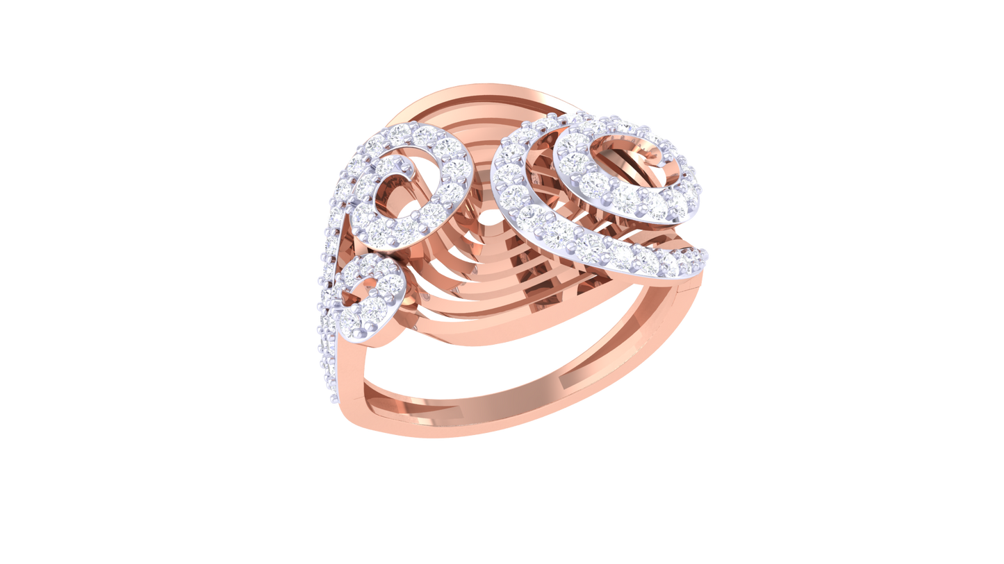 Lumiere Swirl Élan Diamond Ring in Rose Gold – 0.37 Ct Round Cut Diamonds Pave