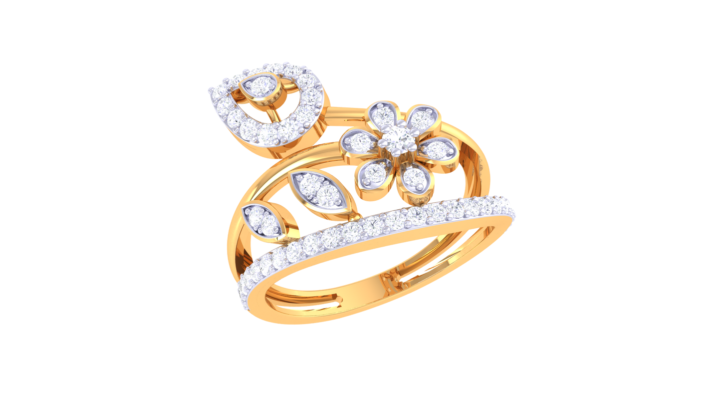 Eclat Floral Symphony Ring In Gold – 0.42 Ct Brilliant Cut Diamonds