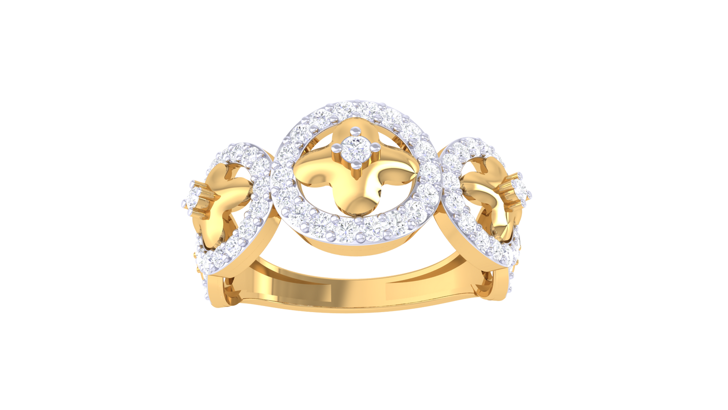 Lumiere Ornate Bloom Ring In Gold – 0.47 Ct Diamonds With Vintage Halo Elegance