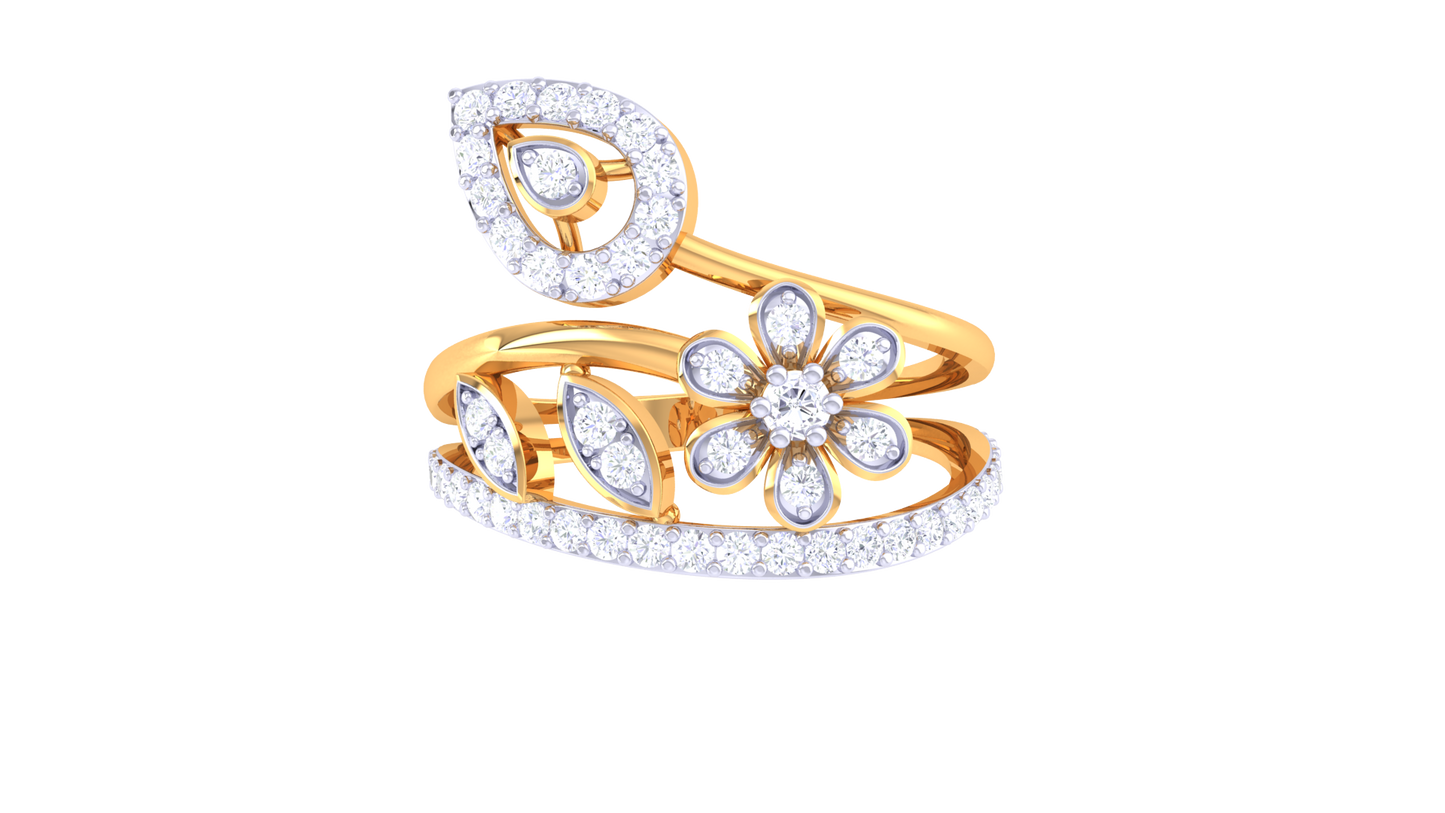 Eclat Floral Symphony Ring In Gold – 0.42 Ct Brilliant Cut Diamonds