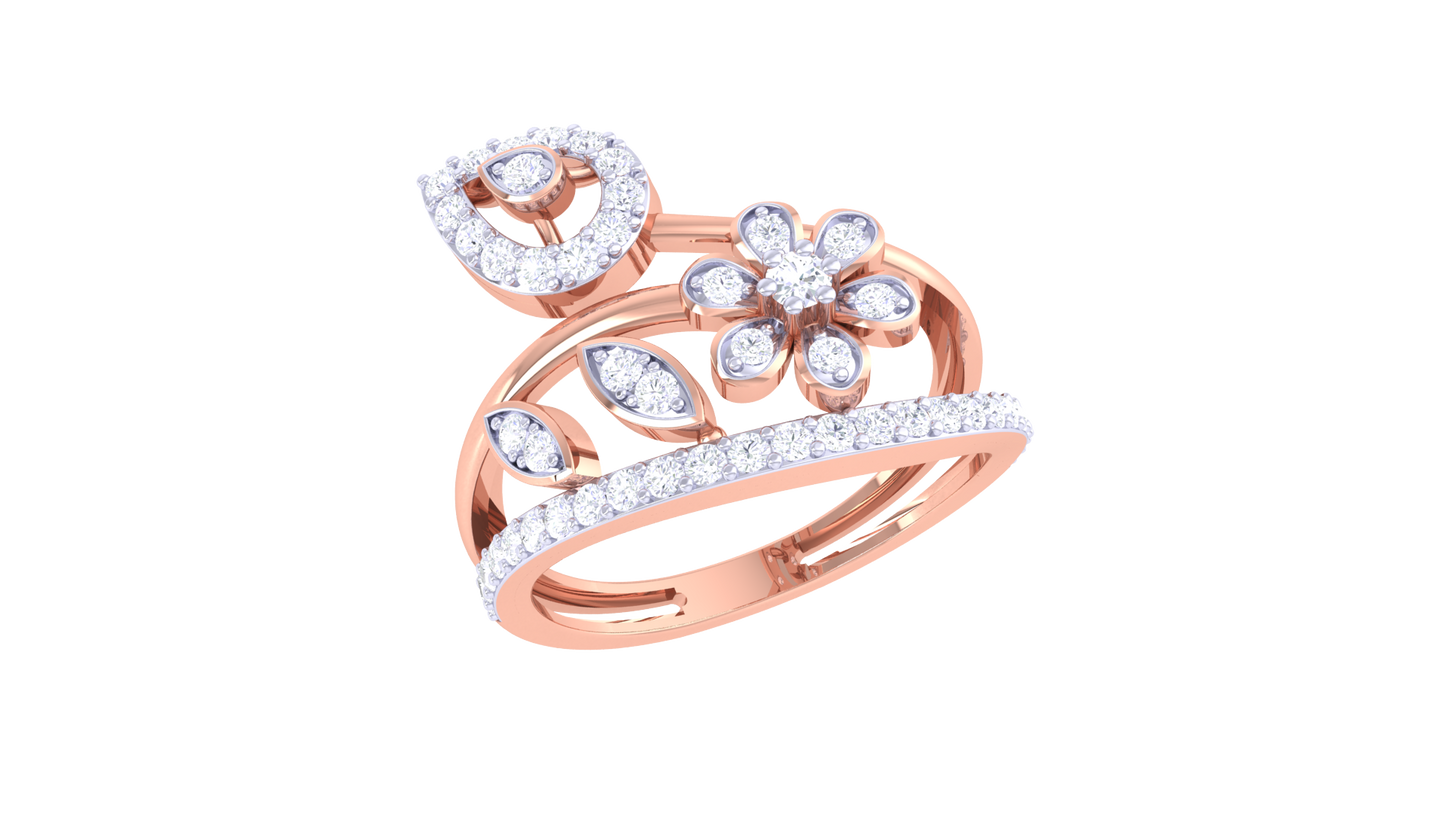 Eclat Floral Symphony Ring In Gold – 0.42 Ct Brilliant Cut Diamonds