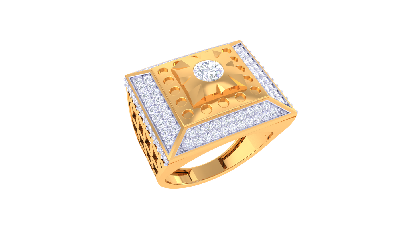 Iconique Geometric Carré Éclatant – 1.18 Ct Round Diamond Gold Ring