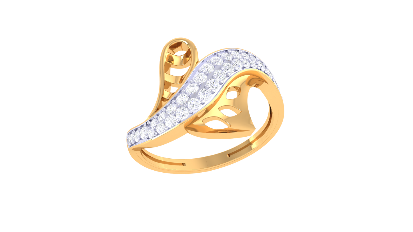 Lumiere Waveleaf Ring In Gold – 0.32 Ct Brilliant Round Cut Diamonds With Timeless Charm