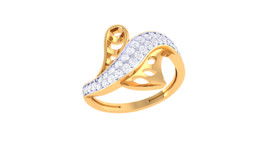 Lumiere Waveleaf Ring In Gold – 0.32 Ct Brilliant Round Cut Diamonds With Timeless Charm