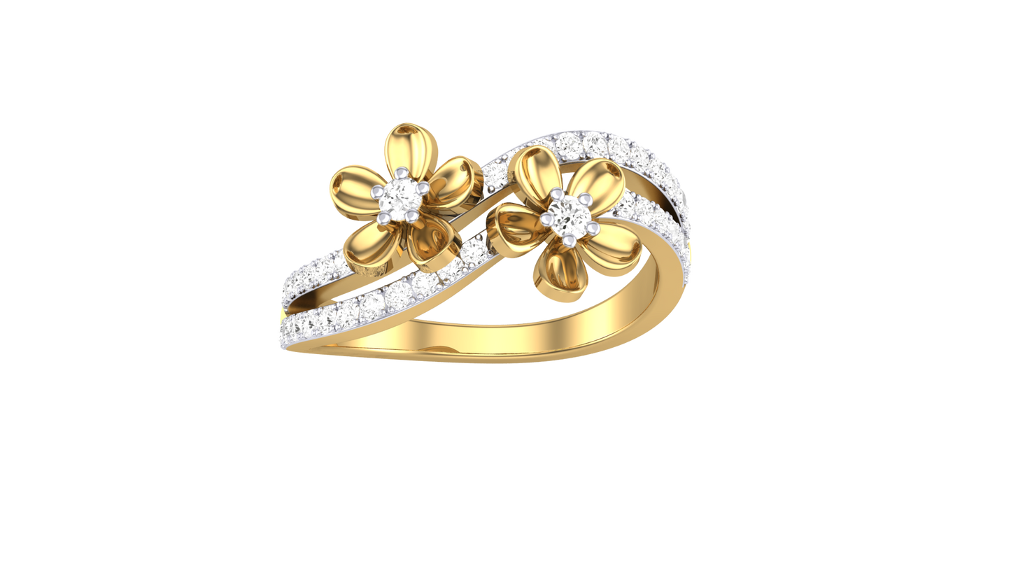 Eclat Vintage Duet Flora Gold Ring - 0.33 Ct Round Diamond Accents