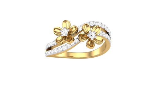Eclat Vintage Duet Flora Gold Ring - 0.33 Ct Round Diamond Accents