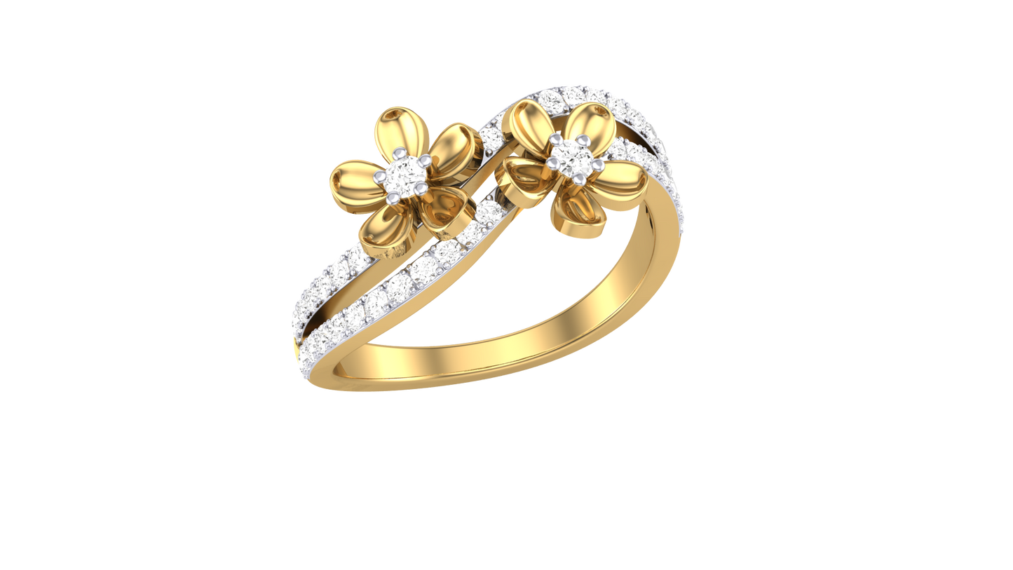 Eclat Vintage Duet Flora Gold Ring - 0.33 Ct Round Diamond Accents