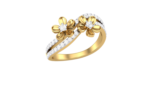 Eclat Vintage Duet Flora Gold Ring - 0.33 Ct Round Diamond Accents