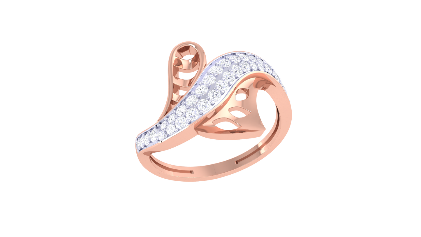 Lumiere Waveleaf Ring In Gold – 0.32 Ct Brilliant Round Cut Diamonds With Timeless Charm