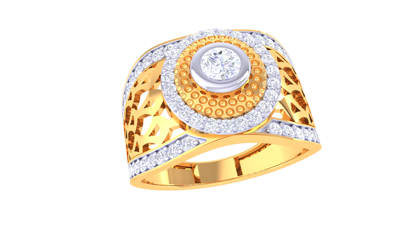 Trilune Royal Sunburst – 0.76 Ct luminous Round Diamond Gold Ring