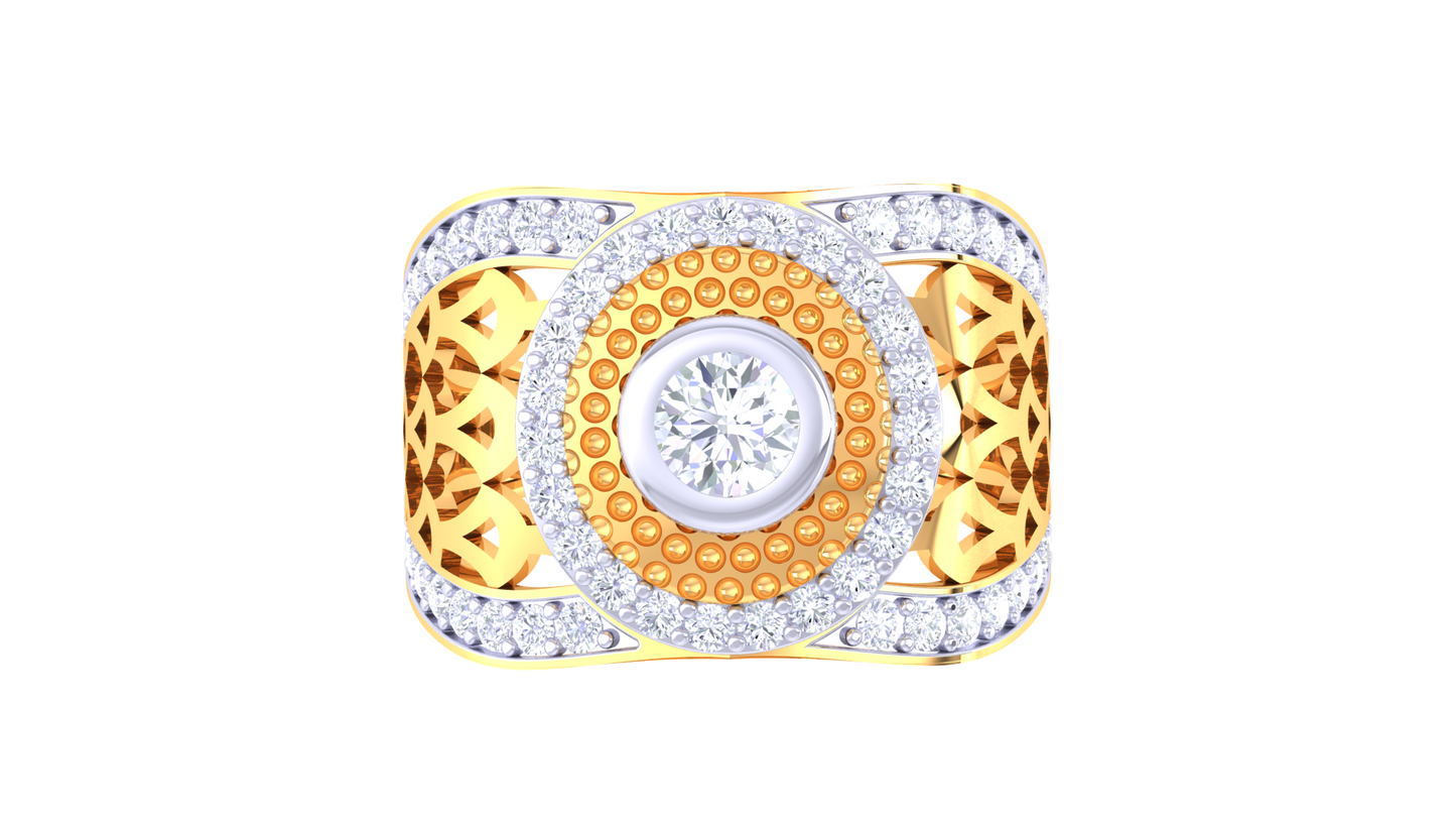 Trilune Royal Sunburst – 0.76 Ct luminous Round Diamond Gold Ring
