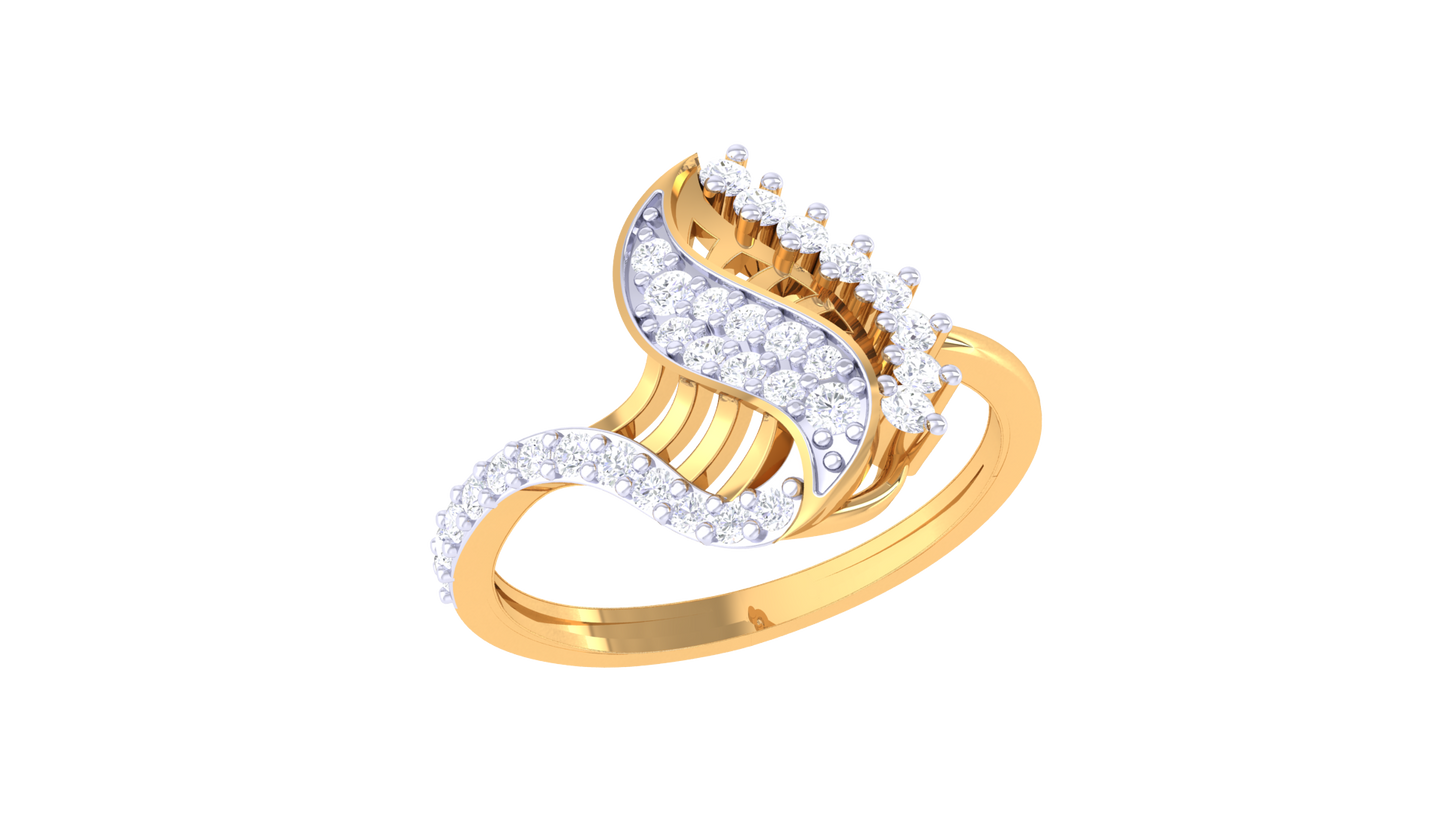 Lumiere Cascade Leaf Yellow Gold Ring – 0.29 Ct Round Cut Diamond With Dazzling Display