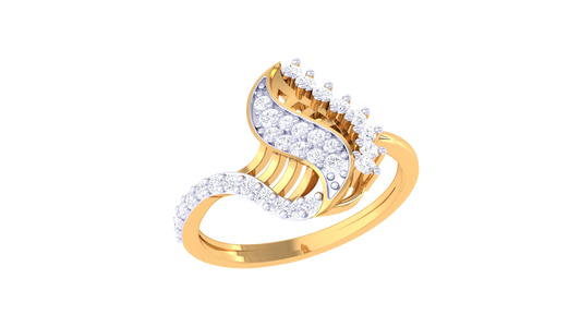 Lumiere Cascade Leaf Yellow Gold Ring – 0.29 Ct Round Cut Diamond With Dazzling Display