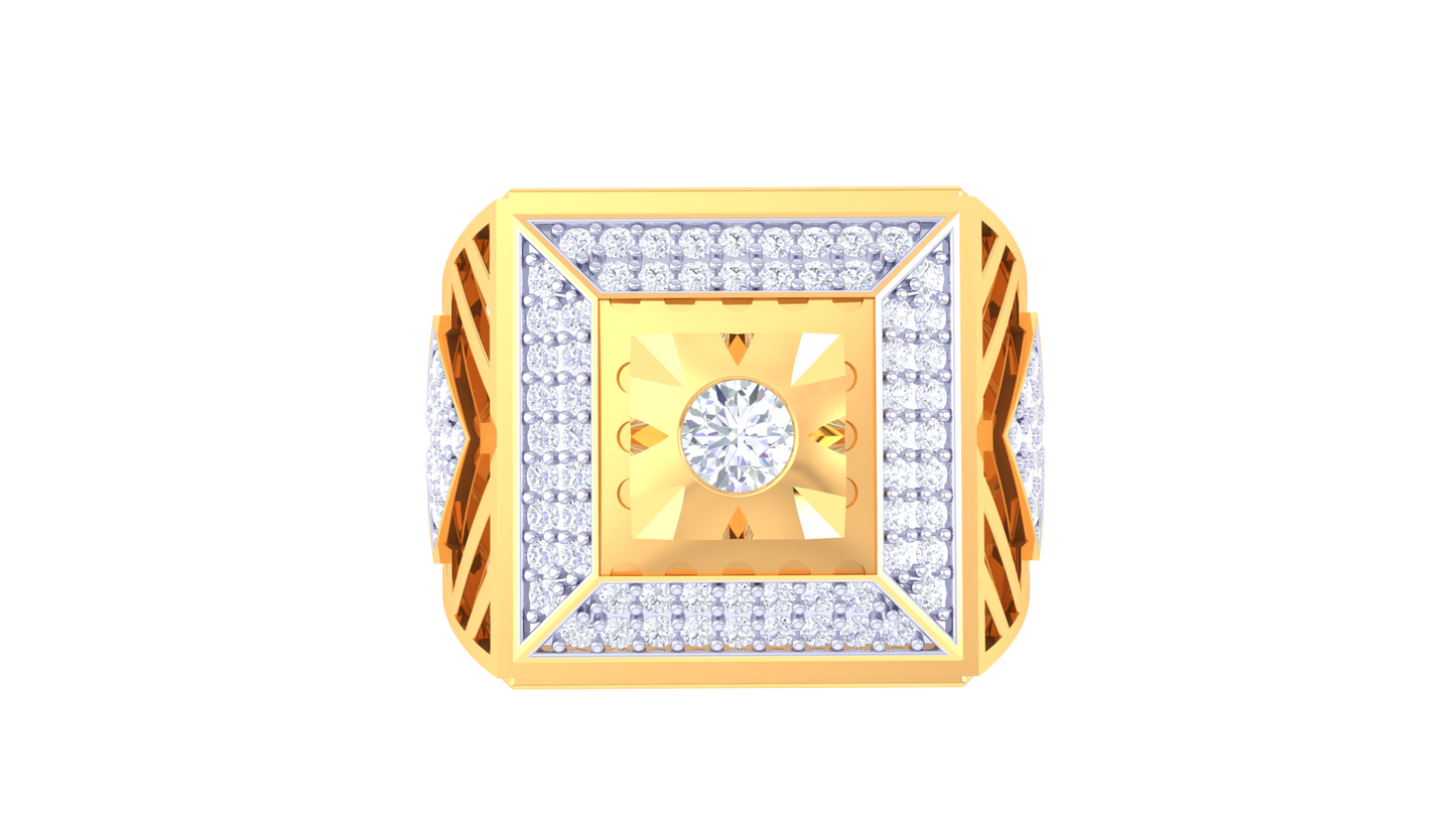 Iconique Radiance Carrée – 0.74 Ct Round Diamond Gold Ring