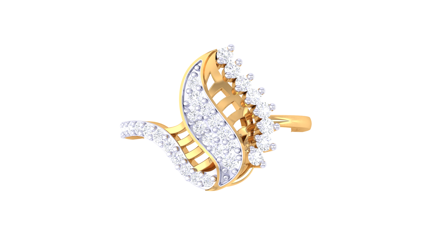 Lumiere Cascade Leaf Yellow Gold Ring – 0.29 Ct Round Cut Diamond With Dazzling Display