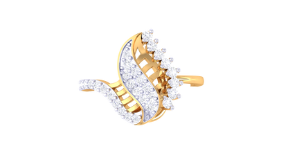 Lumiere Cascade Leaf Yellow Gold Ring – 0.29 Ct Round Cut Diamond With Dazzling Display