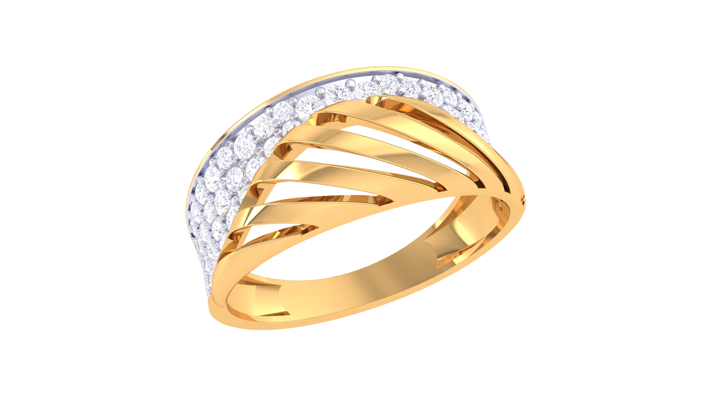 Eclat Vintage Radiance Split Shank Yellow Gold Ring - 0.54 Ct Round Cut Diamonds Adding Brilliance and Sophistication