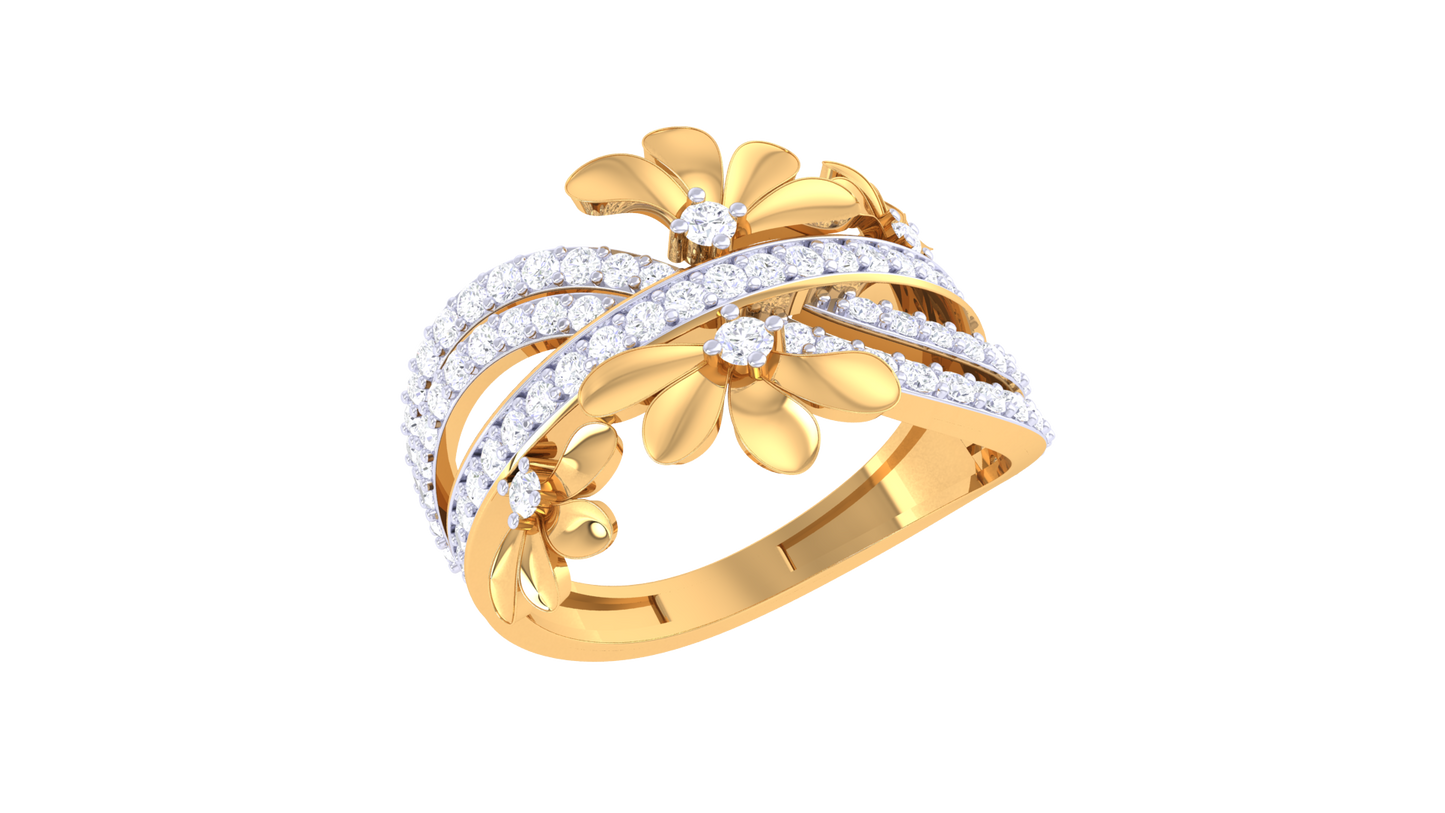 Lumiere Petal Floral Ring in Dual-Tone Gold With 0.58 Ct Sparkling Round Diamonds - Blooming Grace