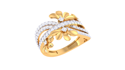 Lumiere Petal Floral Ring in Dual-Tone Gold With 0.58 Ct Sparkling Round Diamonds - Blooming Grace