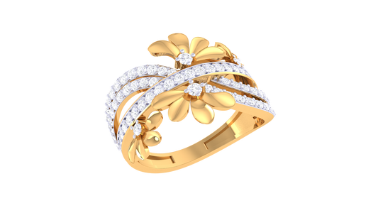 Lumiere Petal Floral Ring in Dual-Tone Gold With 0.58 Ct Sparkling Round Diamonds - Blooming Grace
