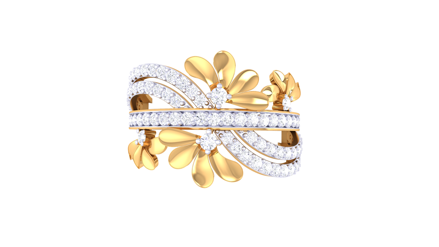 Lumiere Petal Floral Ring in Dual-Tone Gold With 0.58 Ct Sparkling Round Diamonds - Blooming Grace
