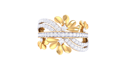 Lumiere Petal Floral Ring in Dual-Tone Gold With 0.58 Ct Sparkling Round Diamonds - Blooming Grace