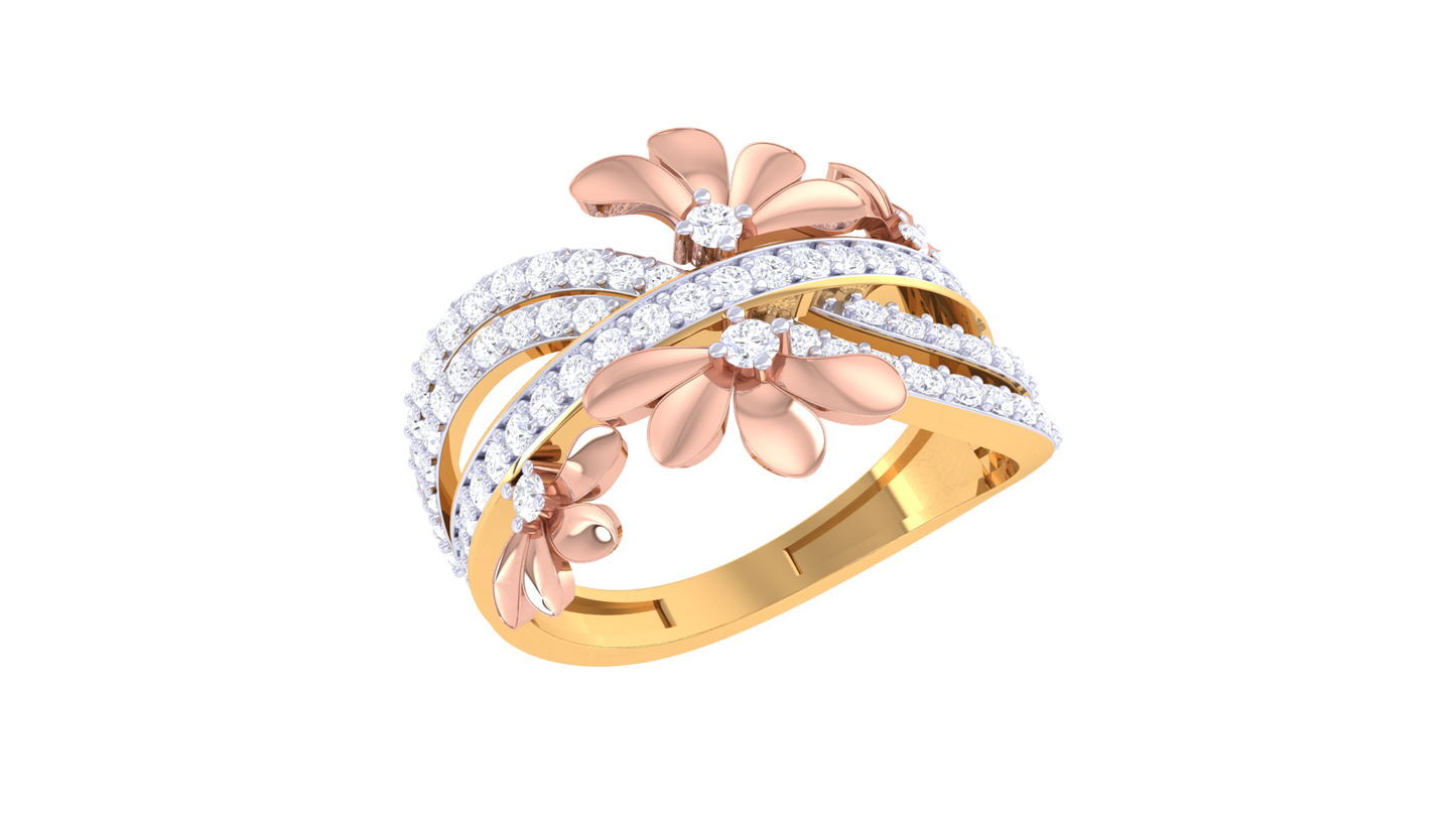 Lumiere Petal Floral Ring in Dual-Tone Gold With 0.58 Ct Sparkling Round Diamonds - Blooming Grace