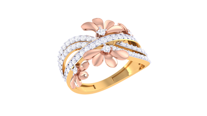 Lumiere Petal Floral Ring in Dual-Tone Gold With 0.58 Ct Sparkling Round Diamonds - Blooming Grace