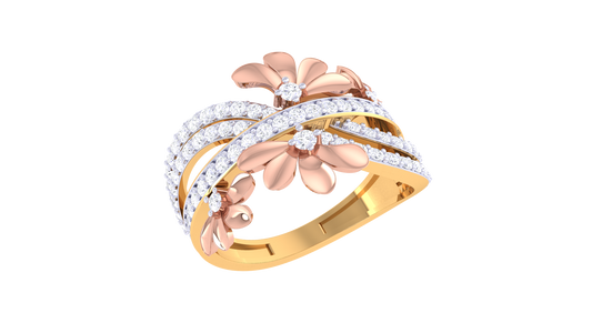 Lumiere Petal Floral Ring in Dual-Tone Gold With 0.58 Ct Sparkling Round Diamonds - Blooming Grace