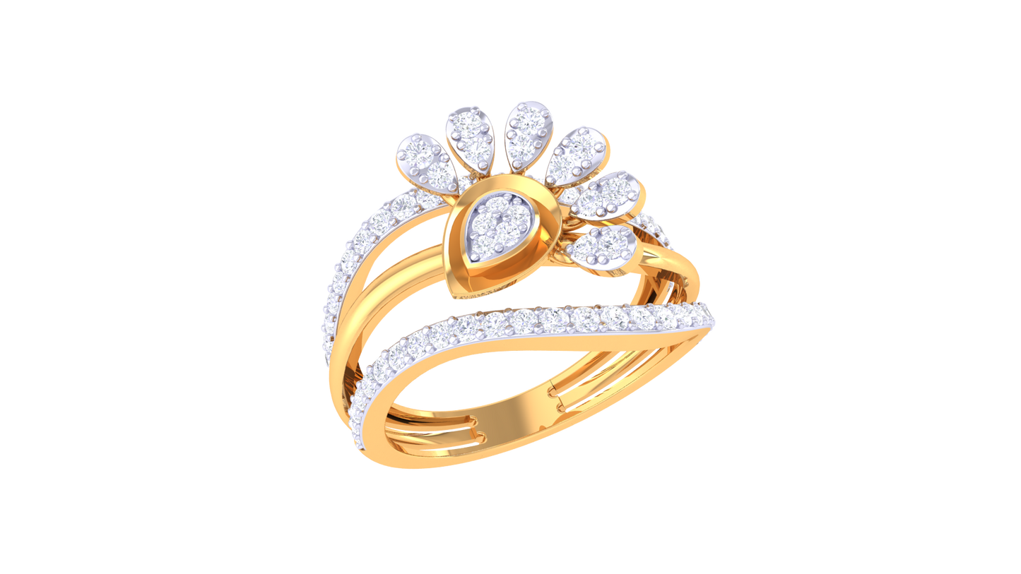 Eclat Peacock Plume Ring In Gold – 0.53 Ct Diamonds Elegance
