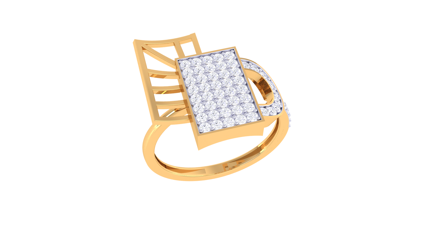 Lumiere Radiant Grid Gold Ring – 0.45 Ct Round Diamond