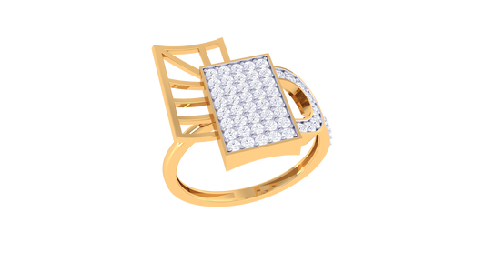 Lumiere Radiant Grid Gold Ring – 0.45 Ct Round Diamond