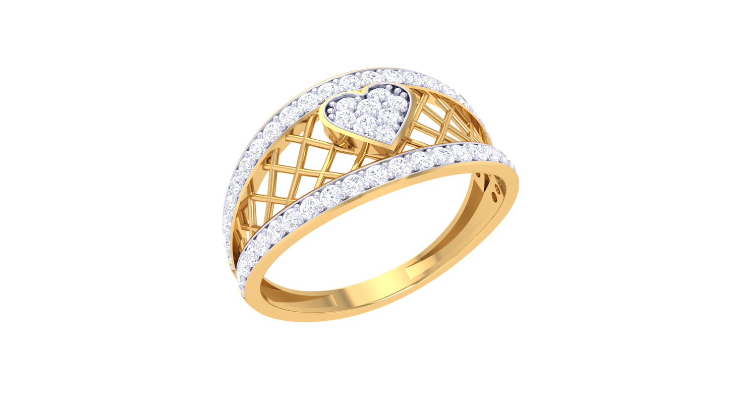Eclat Lattice Heart 0.42 Ct Diamond Ring In Gold - Romantic Brilliance