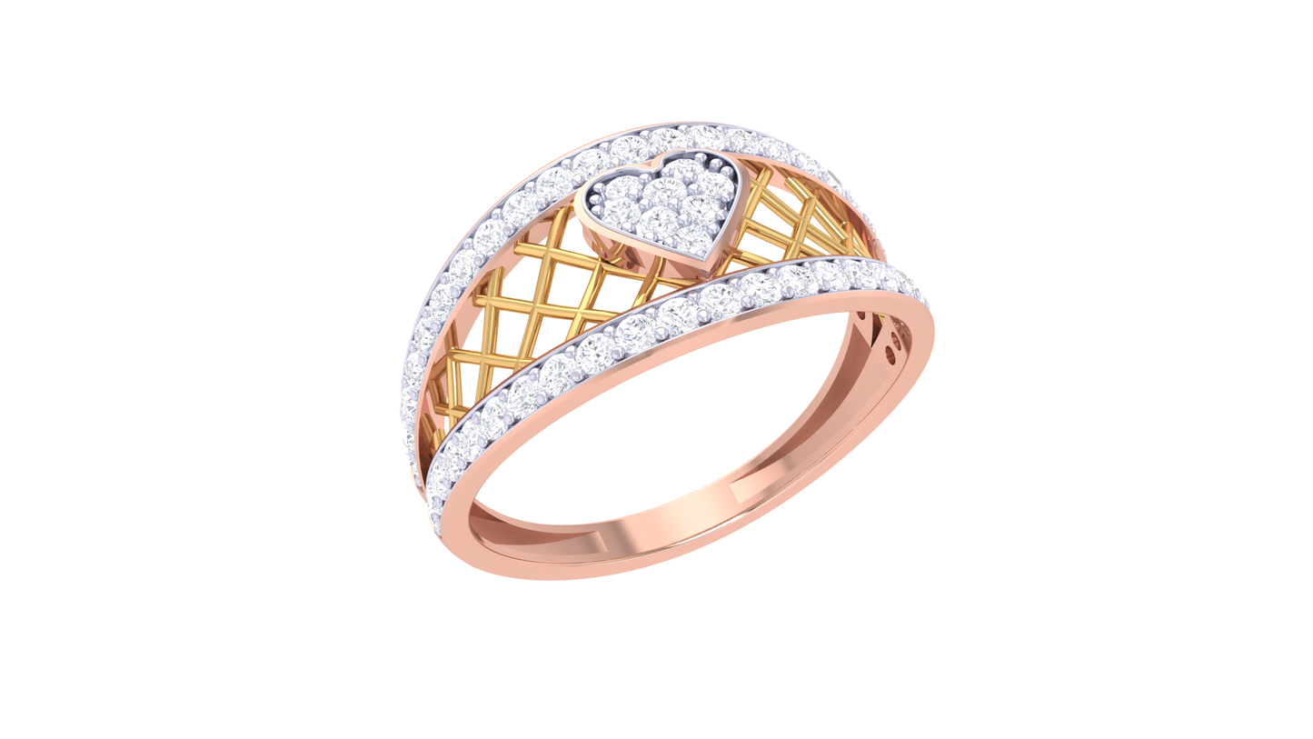 Eclat Lattice Heart 0.42 Ct Diamond Ring In Gold - Romantic Brilliance