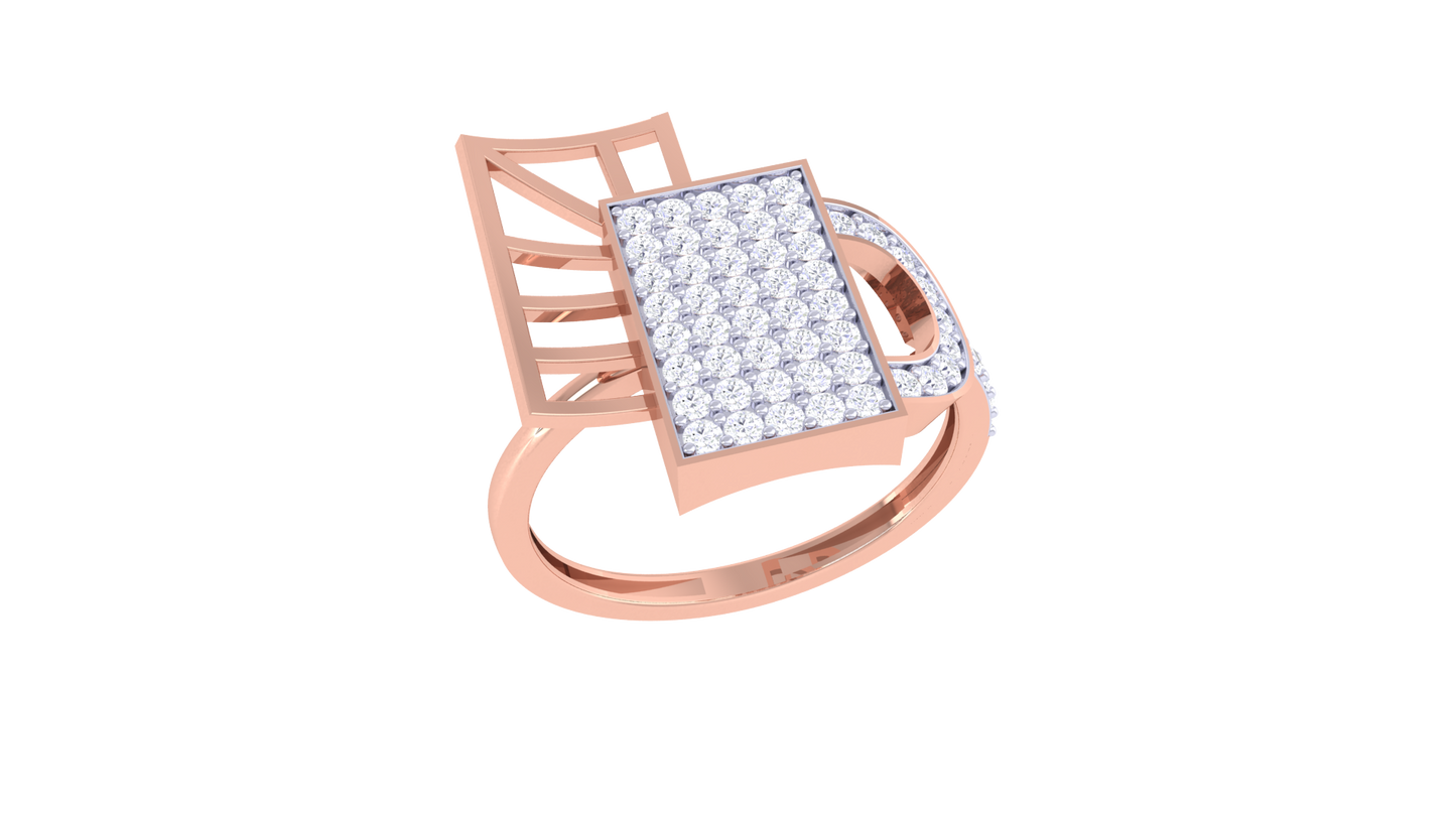 Lumiere Radiant Grid Gold Ring – 0.45 Ct Round Diamond
