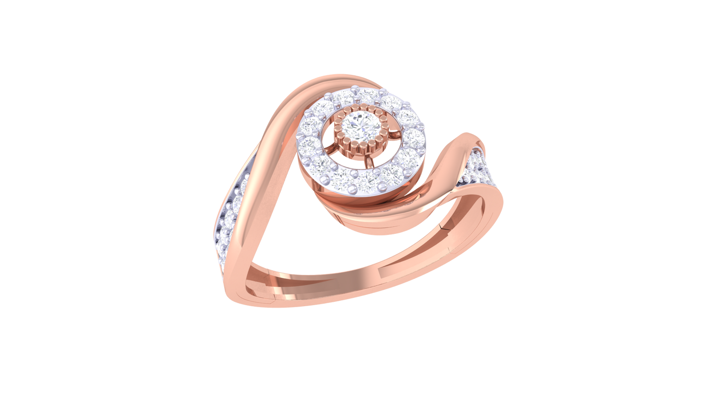 Lumiere Halo Bloom Ring In Rose Gold With 0.38 Ct Round Diamonds –  Asymmetrical Elegance and modern Artistry.