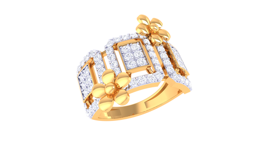Lumiere Floral Geometry Ring In Gold – 0.84 ct Dazzling Diamonds