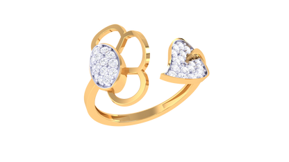 Eclat Fleurous Floral Heart Bypass Ring In Rose Gold – 0.25 Ct Round Diamond