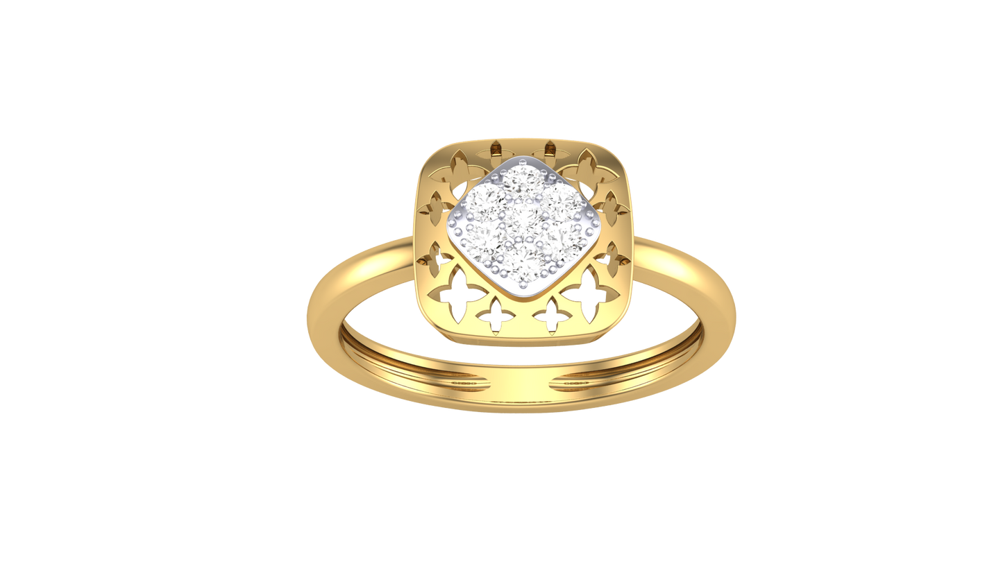 Eclat Celestial Square Gold Ring With - 0.13 Ct Round Diamond Cluster