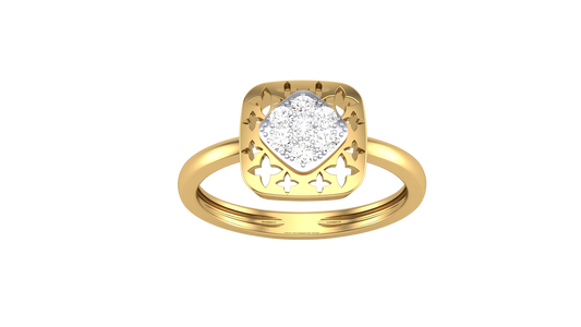 Eclat Celestial Square Gold Ring With - 0.13 Ct Round Diamond Cluster