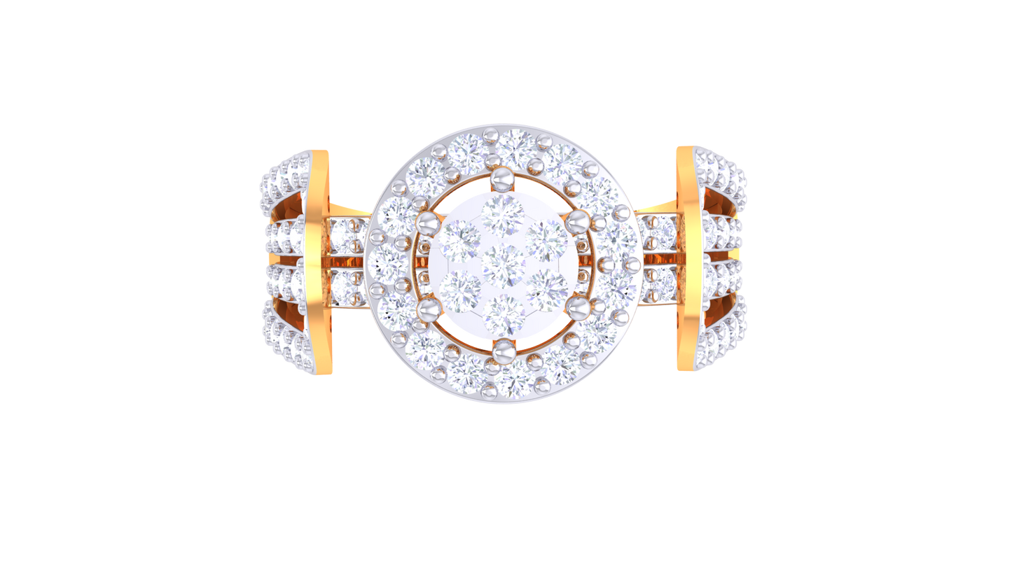 Lumière Halo Symphonie Gold Ring – 0.67 Ct Radiant Round Diamonds