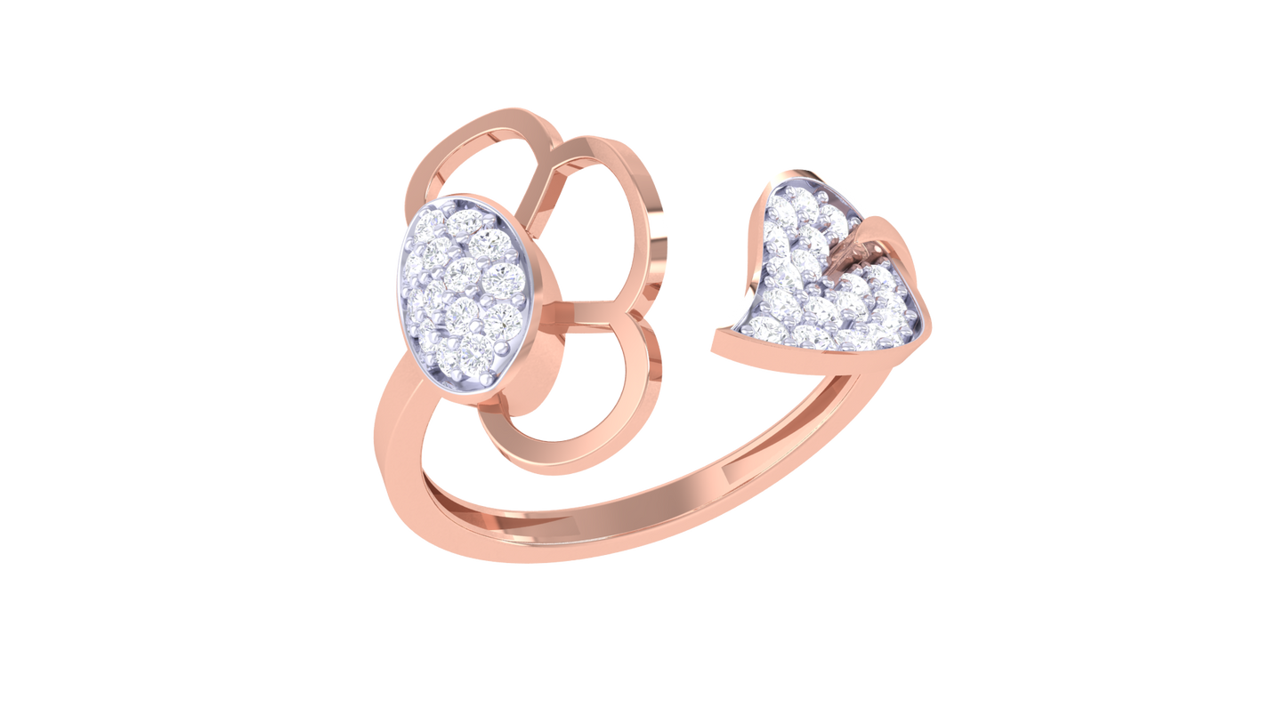Eclat Fleurous Floral Heart Bypass Ring In Rose Gold – 0.25 Ct Round Diamond