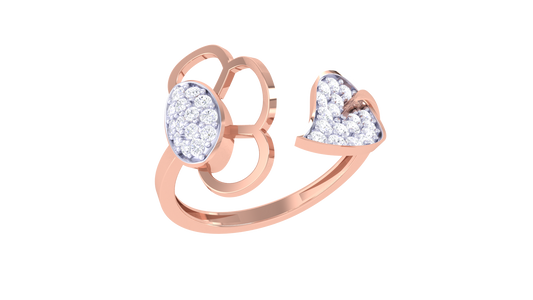 Eclat Fleurous Floral Heart Bypass Ring In Rose Gold – 0.25 Ct Round Diamond