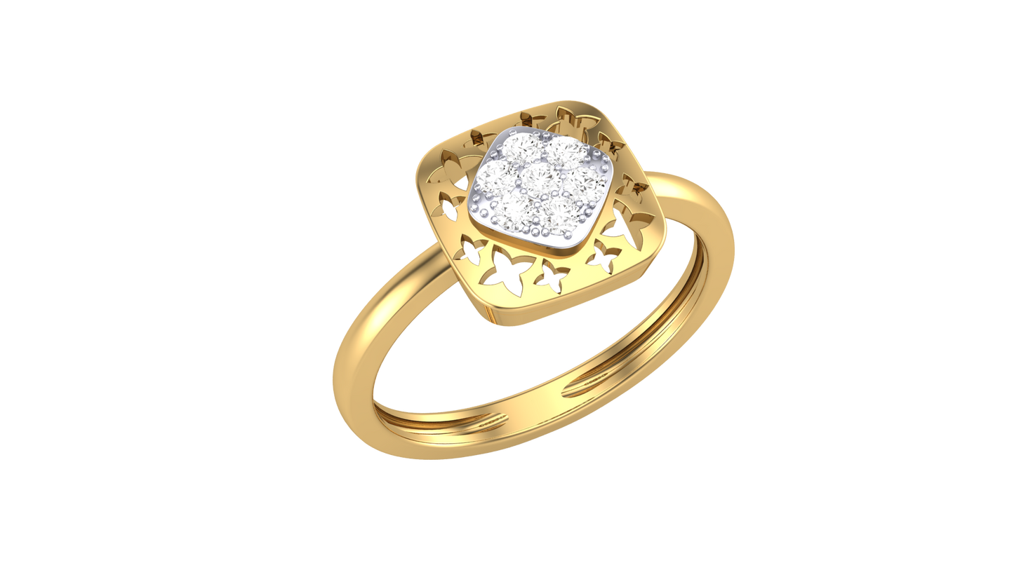 Eclat Celestial Square Gold Ring With - 0.13 Ct Round Diamond Cluster
