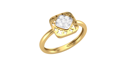 Eclat Celestial Square Gold Ring With - 0.13 Ct Round Diamond Cluster